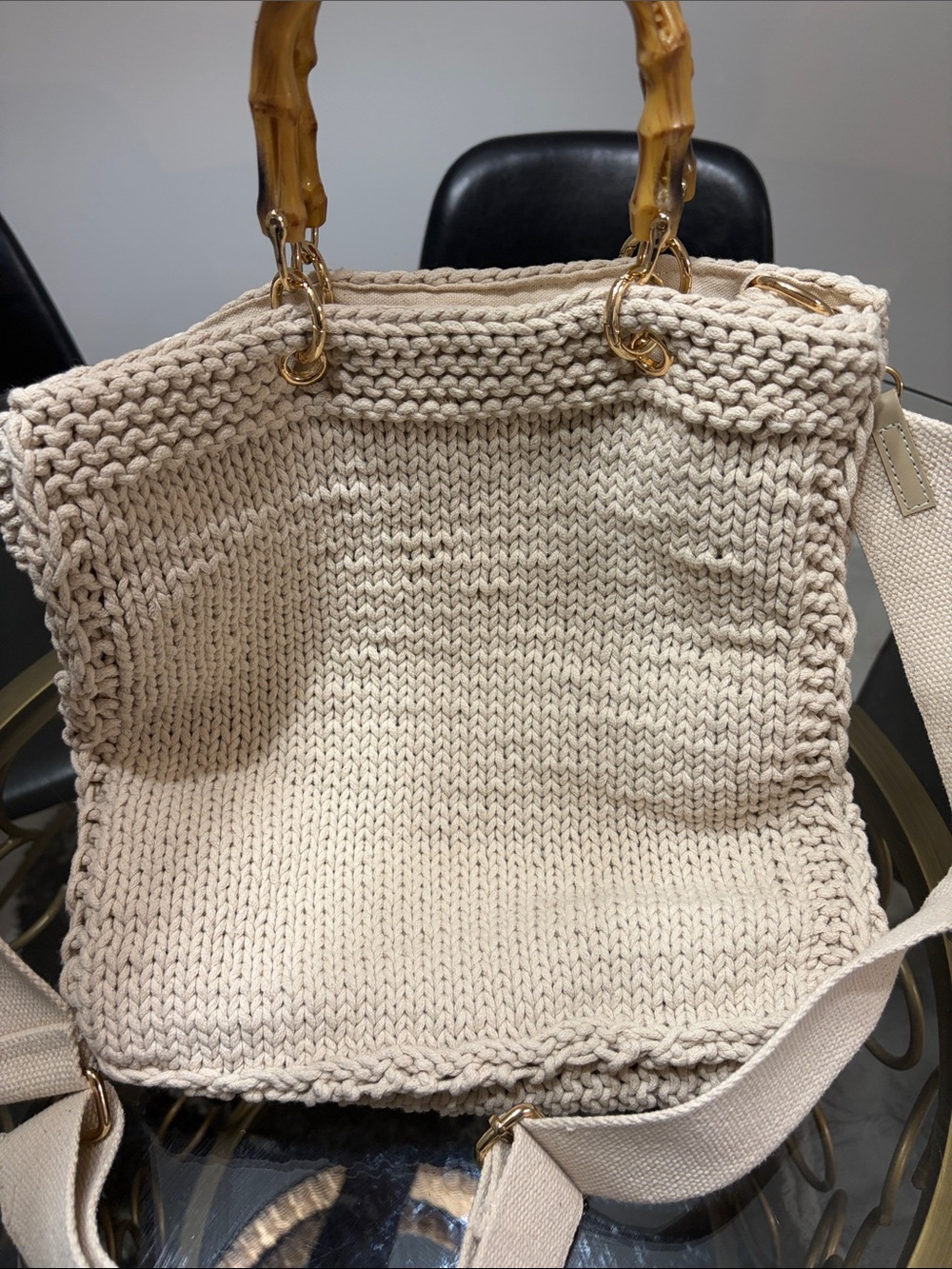 Mersea Knit Tote Bag with Bamboo Handles | Coastal Chic